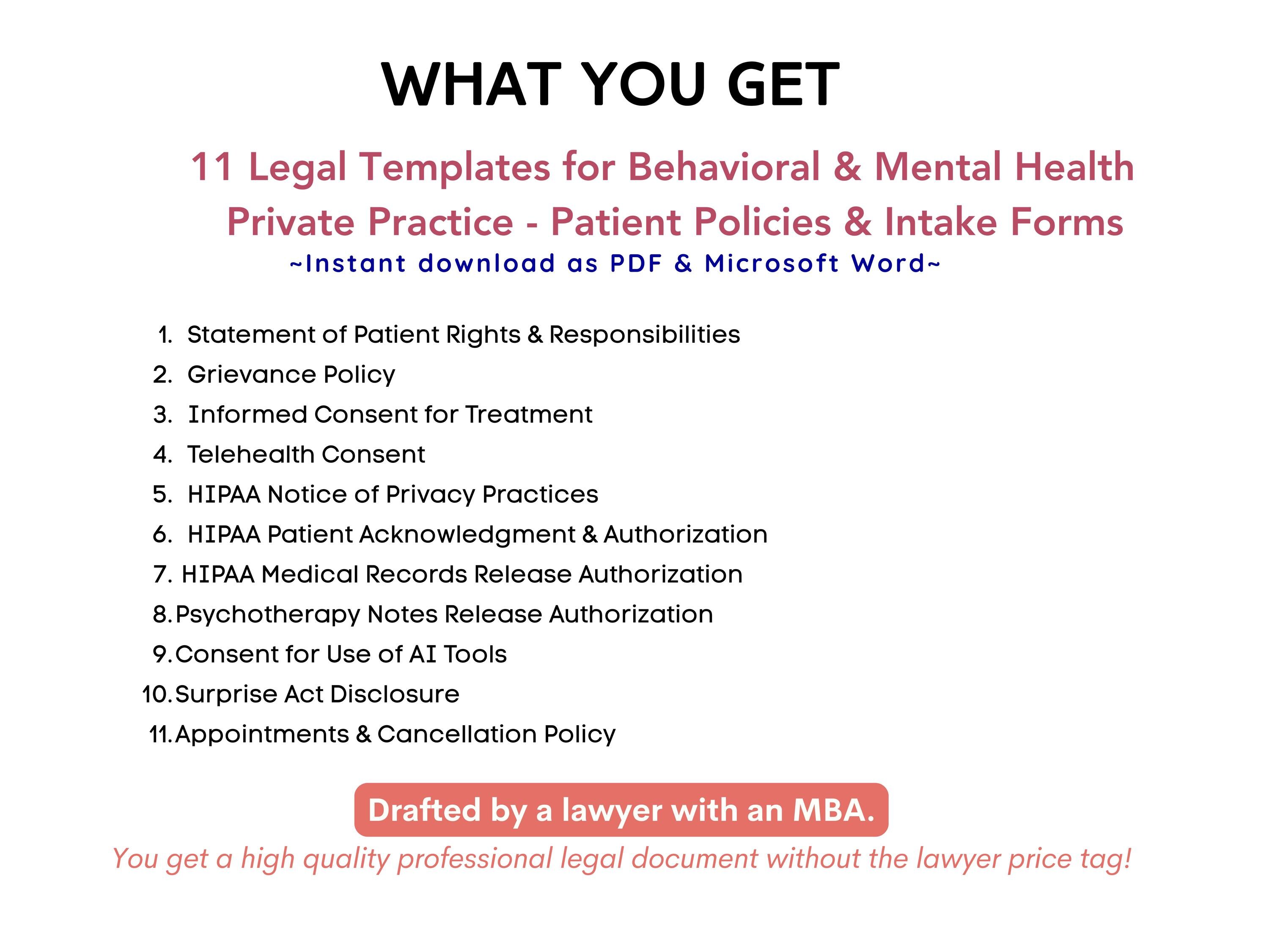Behavioral and Mental Health Intake Forms Template Bundle - Consents ...