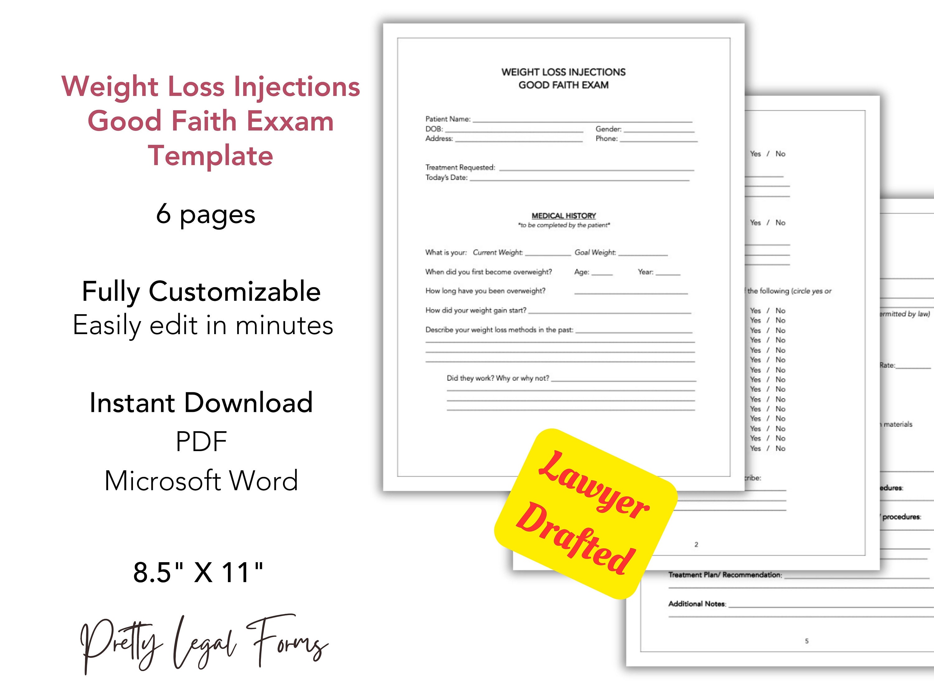 Injection Test Form Weight Loss Injection Good Faith Exam Semaglutide Patient Intake Form ...