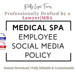 Szablon polityki mediów społecznościowych Medical Spa, Zasady mediów społecznościowych pracowników Med Spa Formularze HR Medi Spa, Podręcznik pracownika Med Spa Zatrudnianie Med Spa