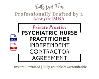 Psychiatric Nurse Practitioner Independent Contractor Agreement Private Psychiatry Practice Outpatient PMHNP 1099 Hiring Contract PMH-APRN