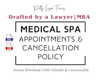 Medical Spa Cancellation Policy, Med Spa Policies, Med Spa Appointment Policy Template, Med Spa Rescheduling Policy Spa No Show Policy