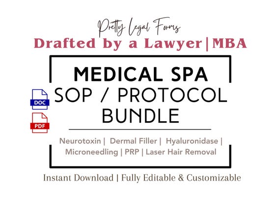 Medical Spa SOP Bundle Med Spa Protocols Aesthetic Injectable Policies and Procedures for Cosmetic Injectors NP Botox Filler Microneedling