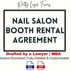 Nail Booth Rental Agreement, Nail Tech Rental Agreement, Nail Salon Contract Template, Salon Booth Rental Contract, Salon Chair Lease