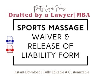 Sports Massage Waiver Release of Liability Sports Massage Therapy Client Waiver Form Hold Harmless Agreement Spa Client Release Waiver