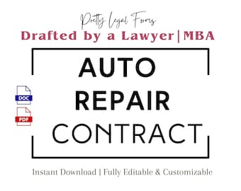 Auto Repair Contract, Mechanic Work Agreement, Car Maintenance Service Contract Template for Garage Workshop, Body Shop Contract