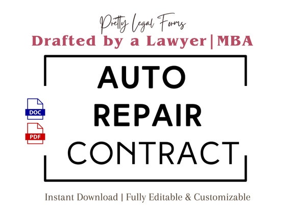 Auto Repair Contract, Mechanic Work Agreement, Car Maintenance Service Contract Template for Garage Workshop, Body Shop Contract