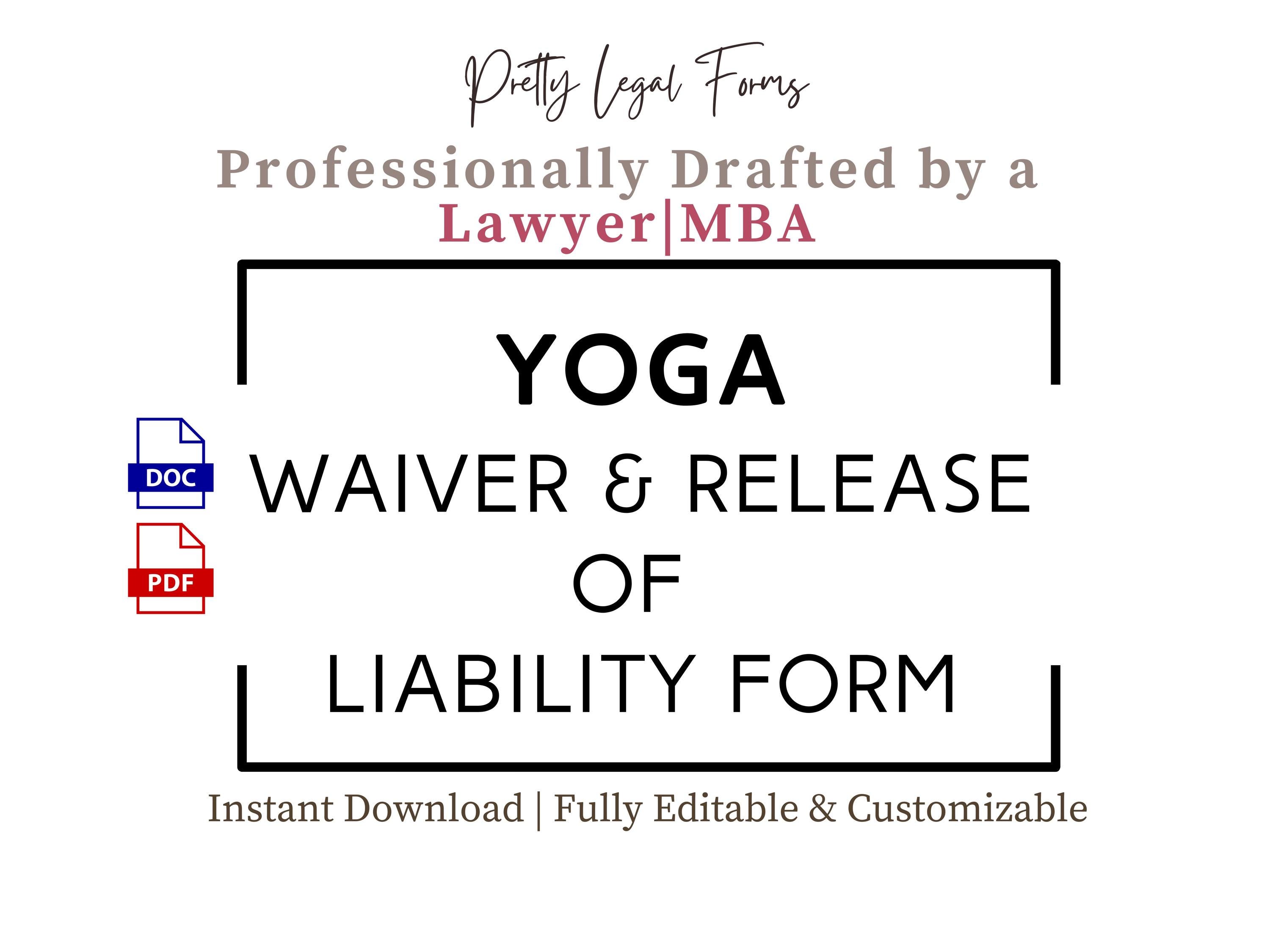Yoga Waiver and Release of Liability Template Yoga Studio Legal Forms ...