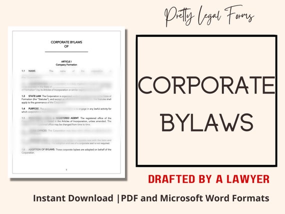 Corporate Bylaws for Corporation Legal Template Company Bylaws Editable Attorney Drafted New Company Corporation Documents and Forms