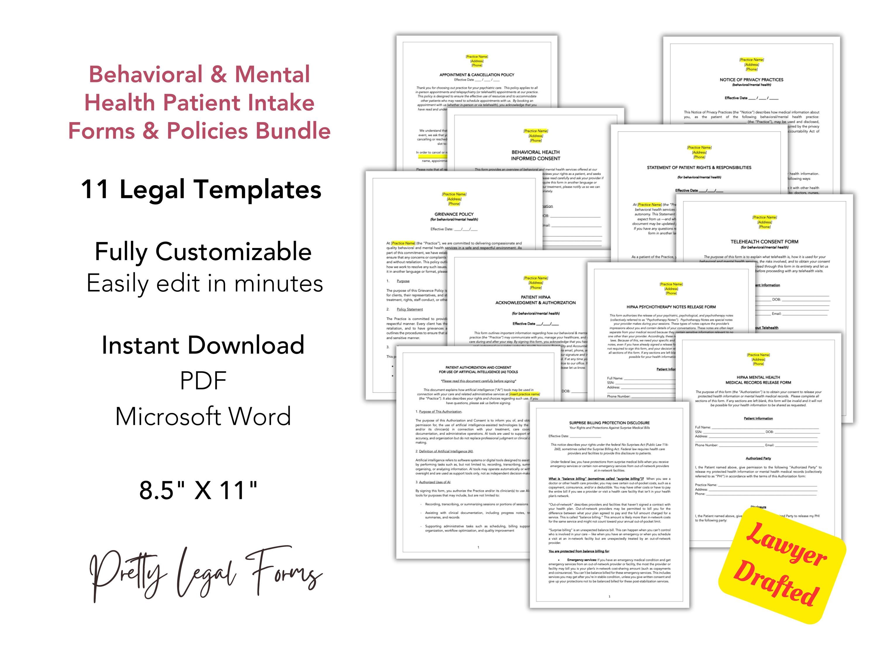Behavioral and Mental Health Intake Forms Template Bundle - Consents ...