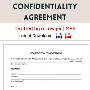 Confidentiality Agreement NDA Contract Template Attorney Drafted Non-Disclosure Agreement Confidential Information Editable Legal Template