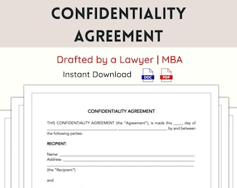 Confidentiality Agreement NDA Contract Template Attorney Drafted Non-Disclosure Agreement Confidential Information Editable Legal Template