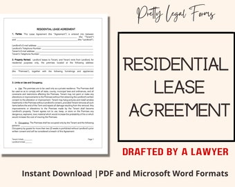 Residential Lease Agreement, Lease Contract Template, Rental Contract, Landlord Forms, Tenant Lease Agreement, Landlord Contract for Rent