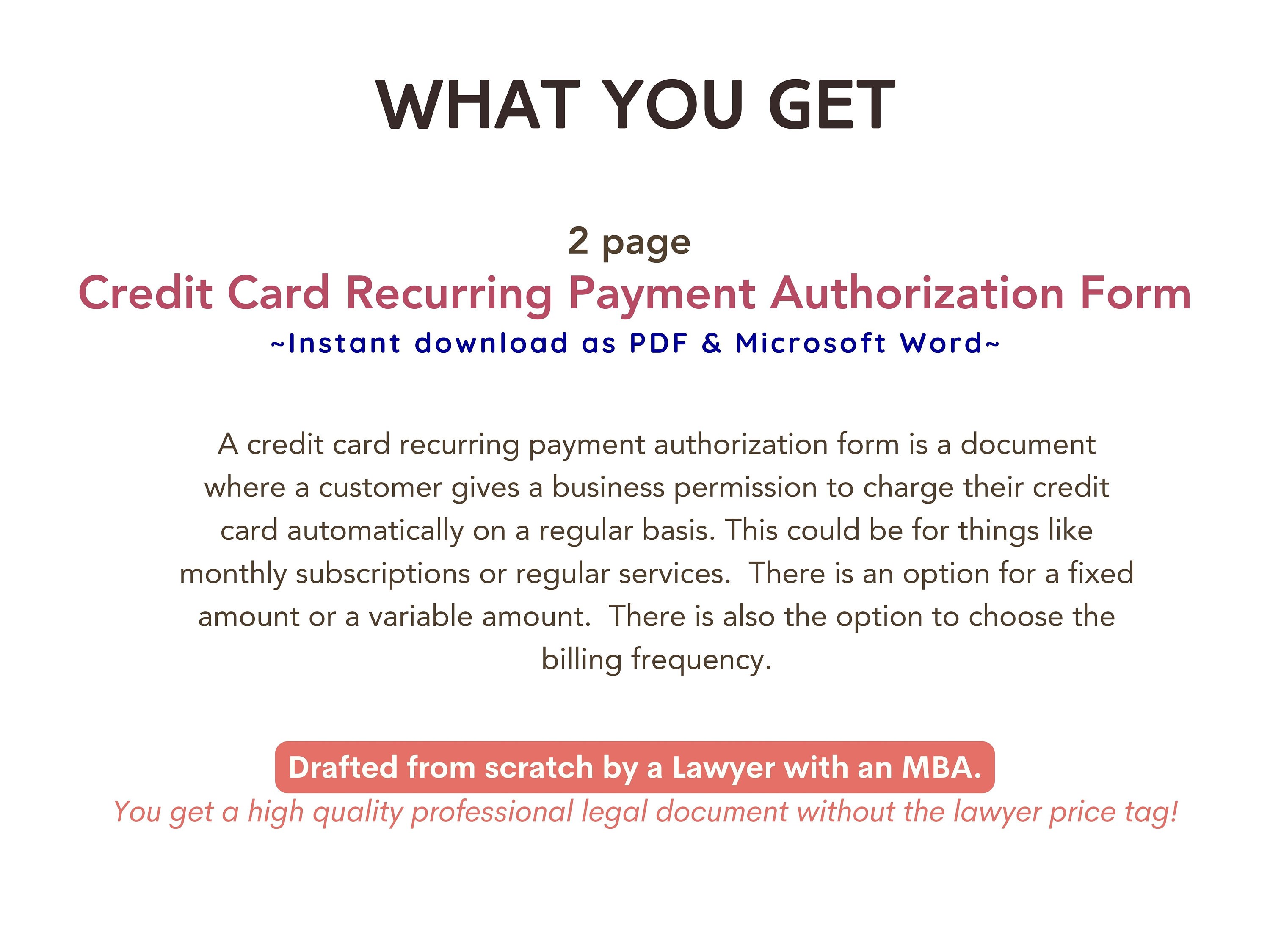 Credit Card Authorization Form Recurring Payments Automatic Payment ...