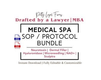 Medical Spa SOP Bundle Med Spa Protocols Aesthetic Injectable Policies and Procedures for Cosmetic Injectors NP Botox Filler Sculptra NAD
