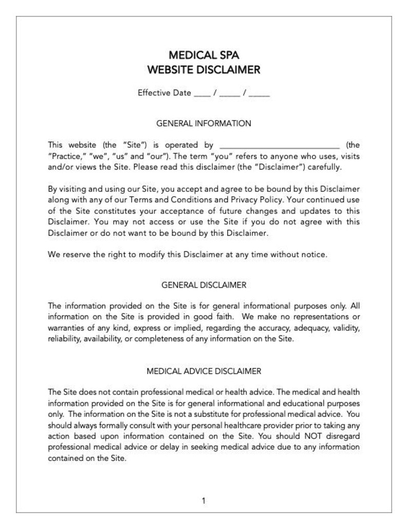 Medical Spa Website Disclaimer Template for Aesthetic Practitioners (NP ...