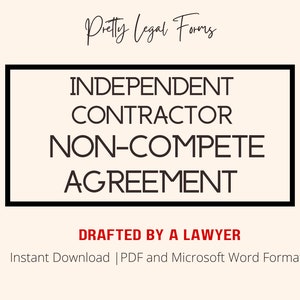 Non-Compete Agreement Contract Template for Independent Contractor, Instant Download Legal Form