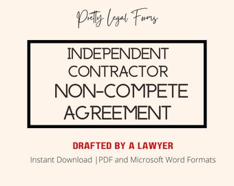 Non-Compete Agreement Contract Template for Independent Contractor, Instant Download Legal Form