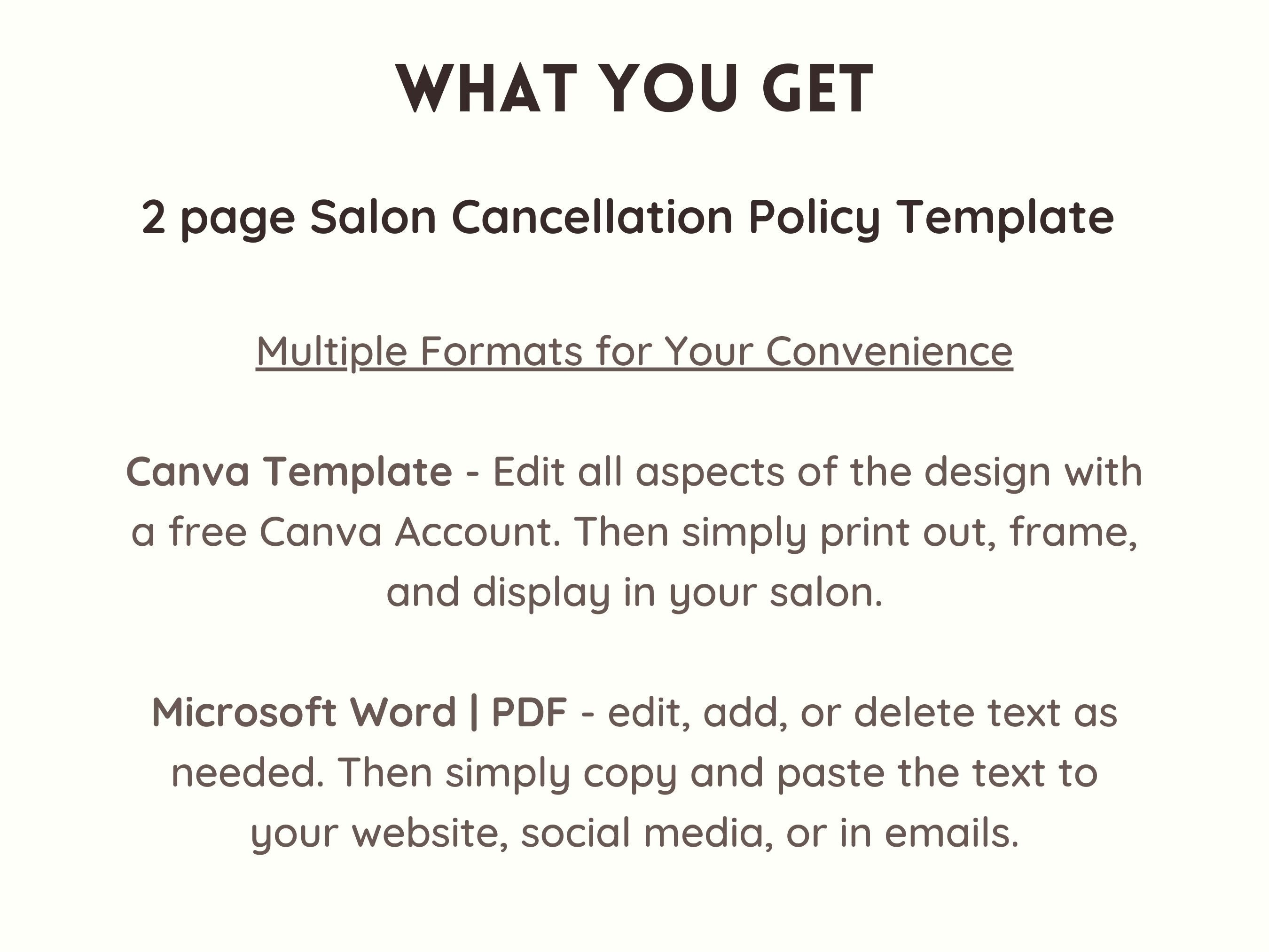 Salon Cancellation Policy CANVA Template Salon Appointment Policy