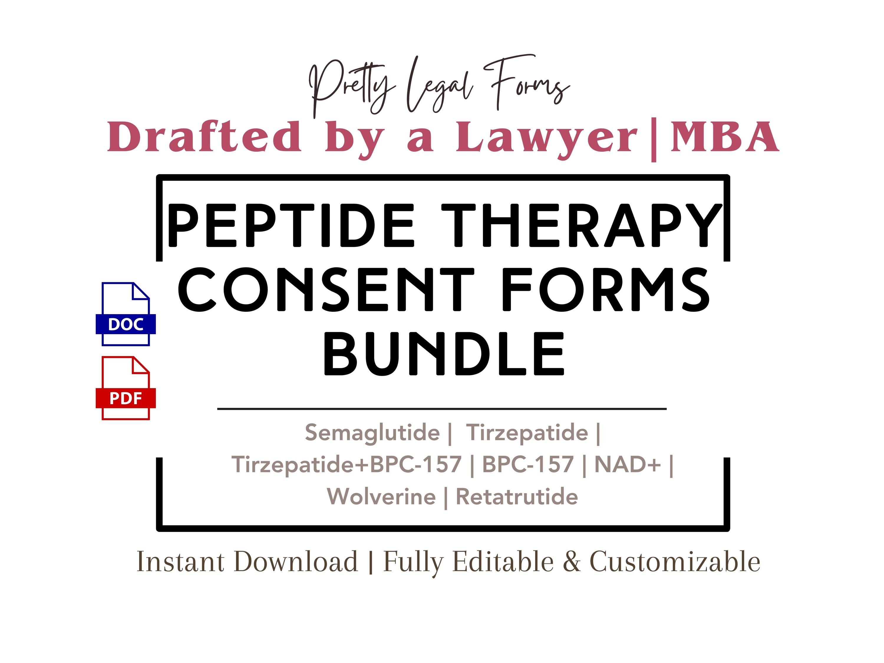 Peptide Therapy Consent Forms Bundle Semaglutide Tirzepatide BPC-157  Informed Consent Template NAD Injections Wolverine Retatrutide Intake