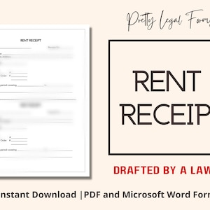 Rent Receipt | Lease Payment Receipt | Landlord Rental Receipt| Landlord Tenant Forms | Residential Lease Templates | Lease Receipt