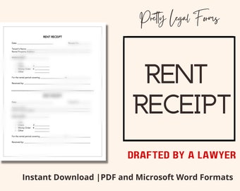 Rent Receipt | Lease Payment Receipt | Landlord Rental Receipt| Landlord Tenant Forms | Residential Lease Templates | Lease Receipt