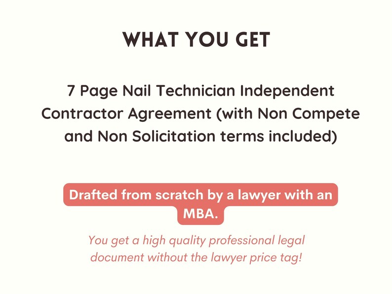 Nail Tech Independent Contractor Agreement With Non Compete and Non