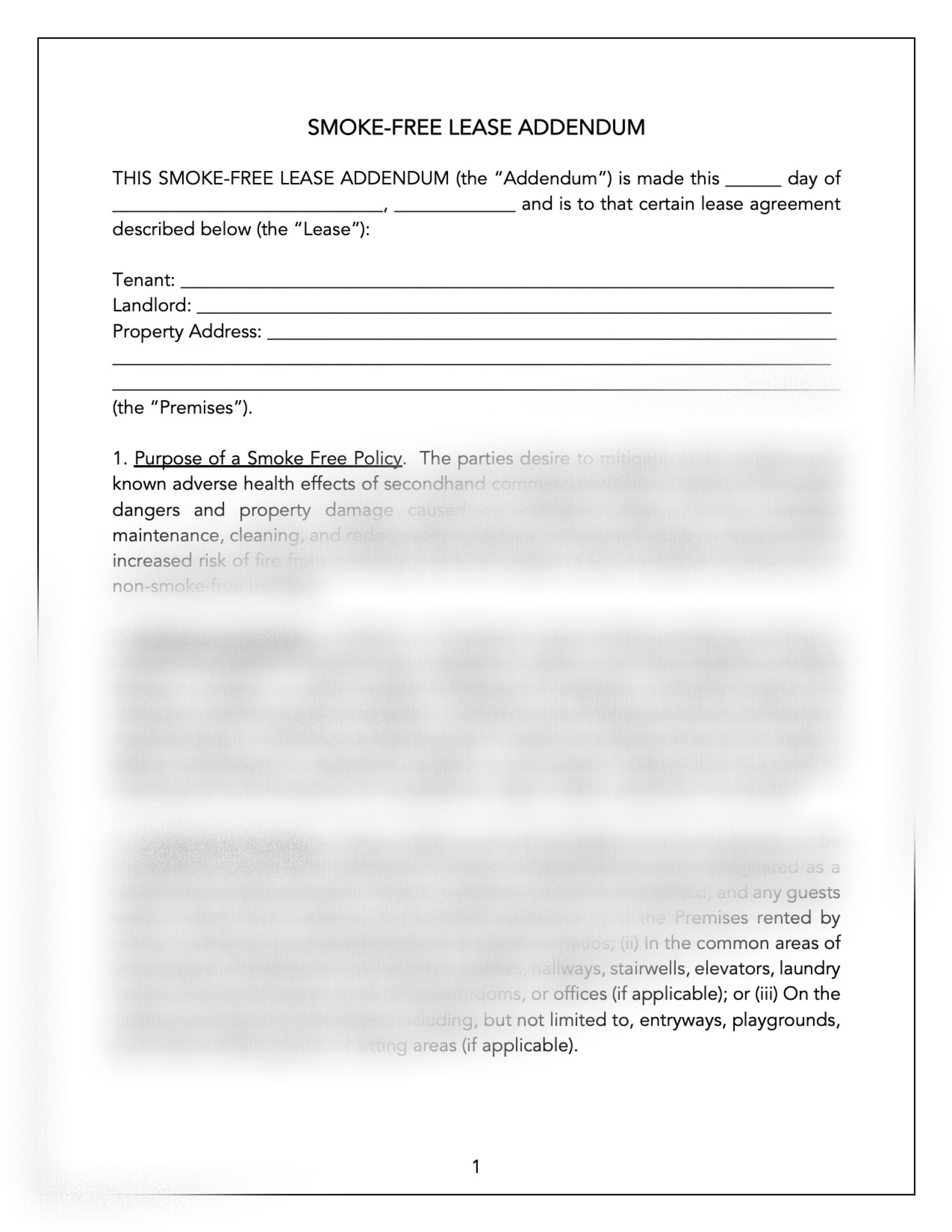 Printable Non Smoking Rental Lease