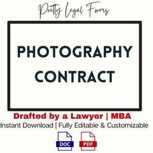 Photography Contract Template, Photography Agreement, Photographer Service Agreement, Photography Client Forms, Contract for Photo Shoot