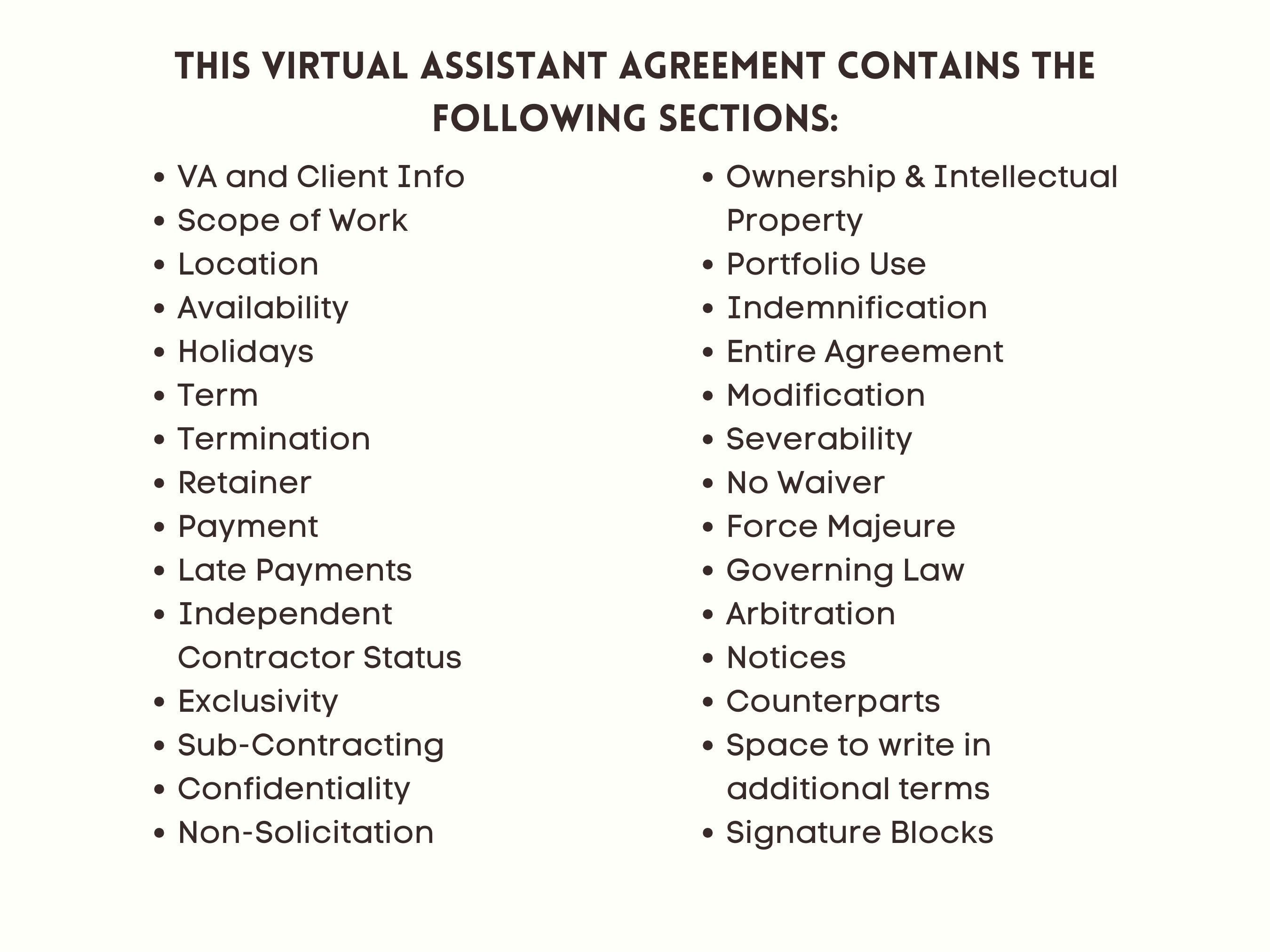Virtual Assistant Agreement, VA Hiring Contract, Remote Work Agreement ...