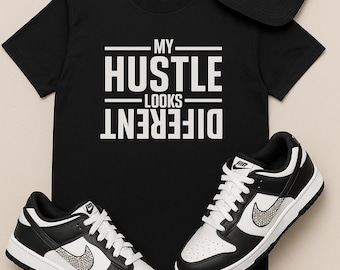 My Hustle Looks DIFFERENT Bundle | Custom Bedazzled Nike Dunks, Graphic Tee, & Trucker Hat | Men Women Kids Sizes | KN Kollection