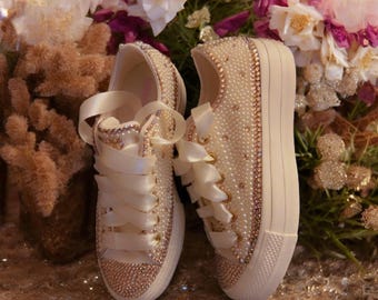 Custom Rhinestone Wedding Sneakers – Perfect for the Bride, Groom & Wedding Party!