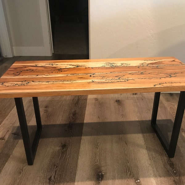 TEAK Wood Fractal Burned Coffee Table-Handmade-FREE Shipping