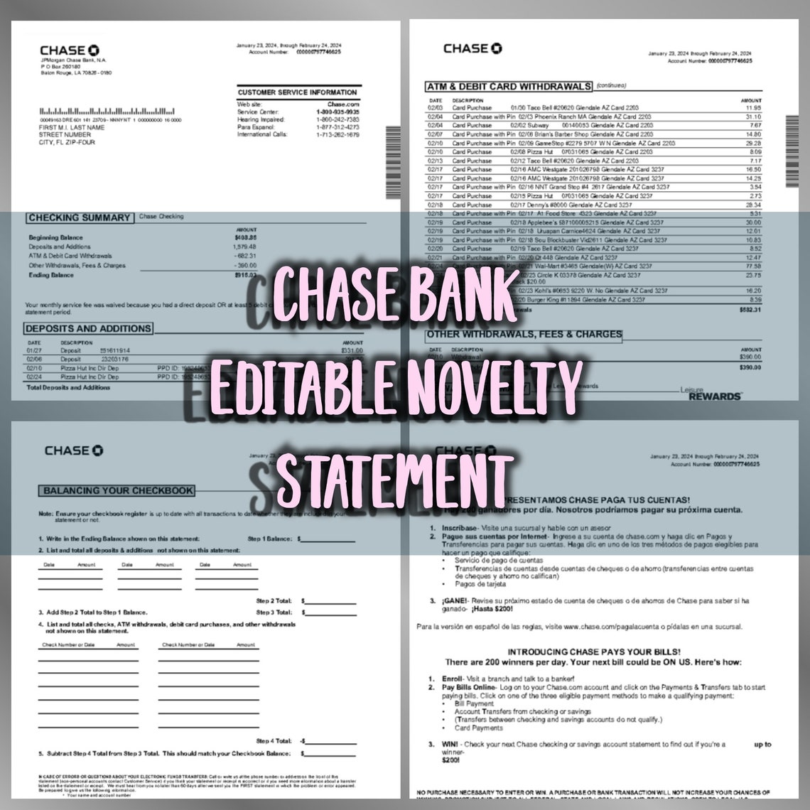 Novelty Bank Statements Chase Style 1 Etsy