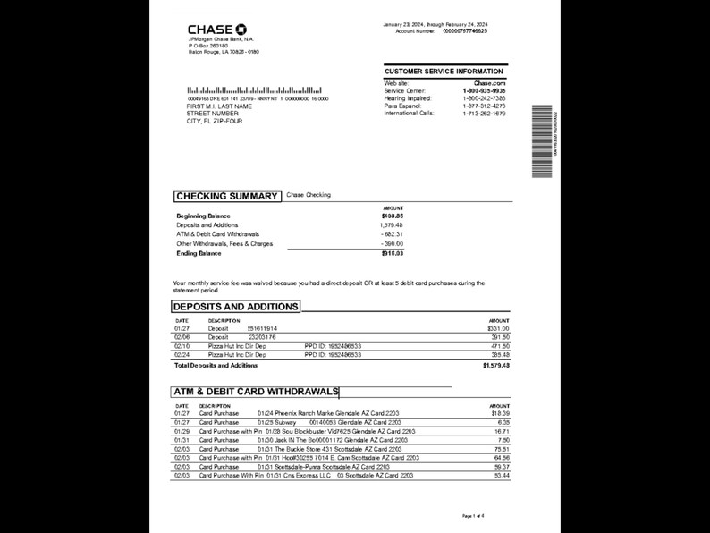 Novelty Bank Statements Chase Style 1 Etsy