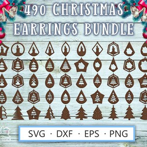 Laser cut earrings template SVG DXF for Cricut, Glowforge, Silhouette – 490 wood craft Christmas bundle with hanging earrings featuring candles, Christmas tree, winter house plywood design files