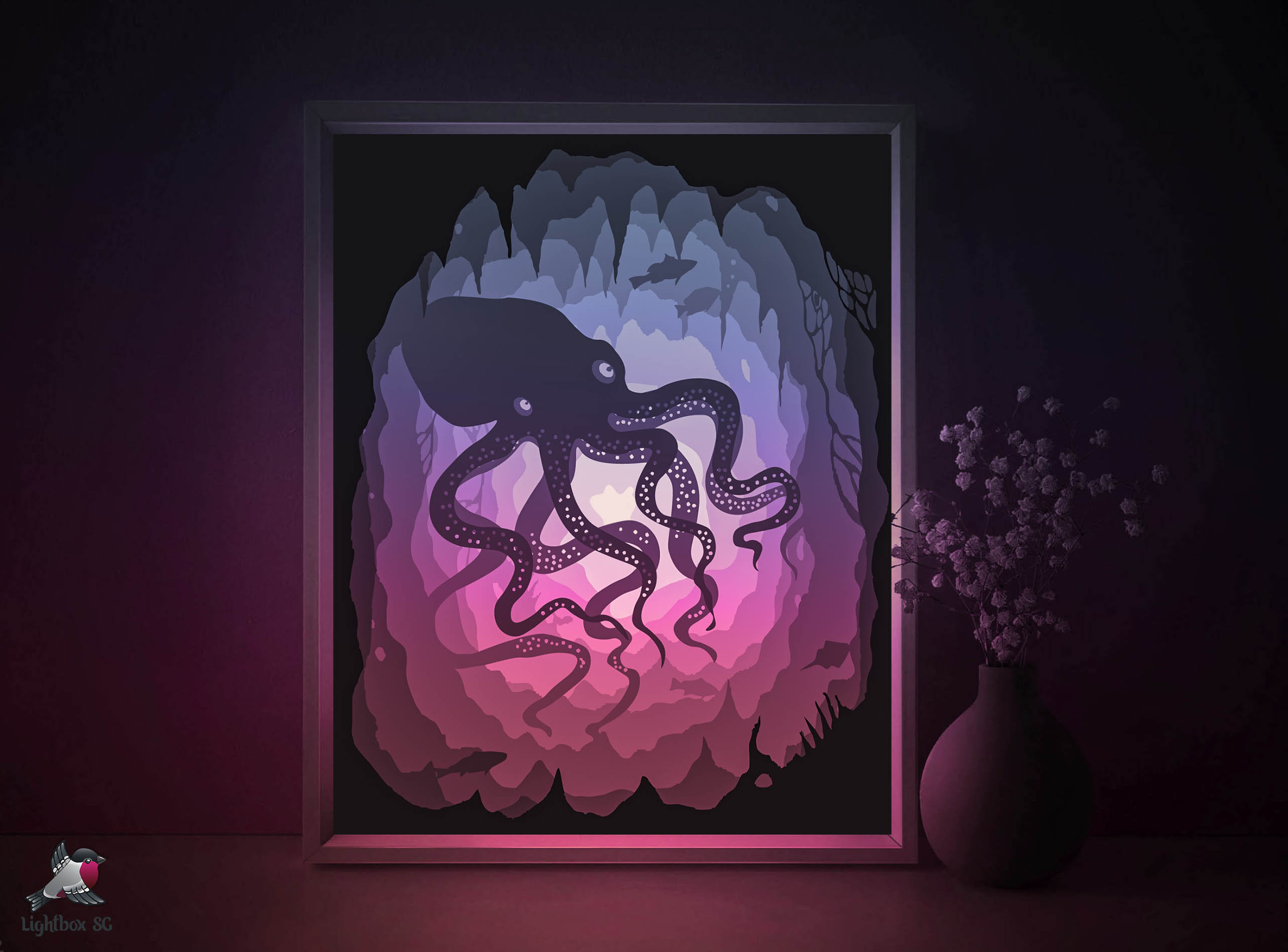 Octopus Shadow Box SVG Template Ocean Bottom Papercut - Etsy