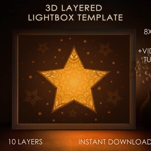 Mandala Star Shadow box SVG Template, modello da favola Papercut Lightbox Cricut SVG, 3D layered Papercut Light box DXF Papercraft
