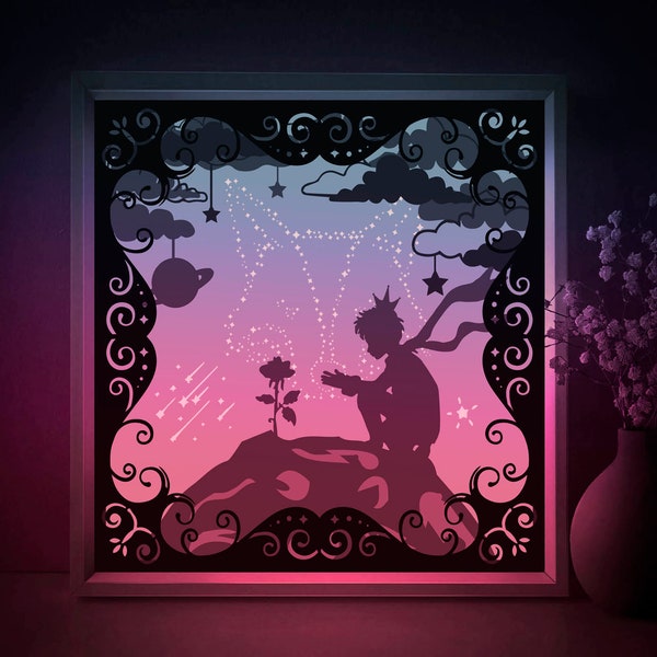 Little Prince Shadow box SVG Template, Fairytale Papercut Lightbox cricut SVG, 3D layered Paper cut Light box DXF Papercraft