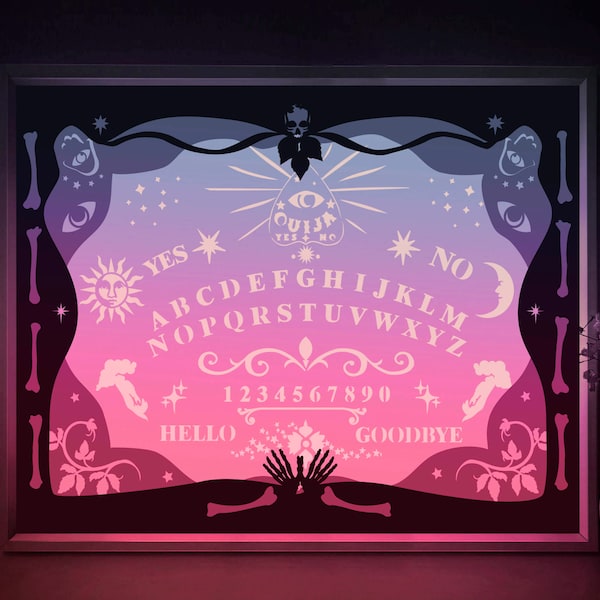 Ouija Board Shadow box SVG Template, Magic Halloween decor Papercut Lightbox cricut SVG, 3D layered Paper cut Light box DXF Papercraft Ouija Board Shadow box SVG Template, Magic Halloween decor Papercut Lightbox cricut SVG, 3D layered Paper cut Light box DXF Papercraft