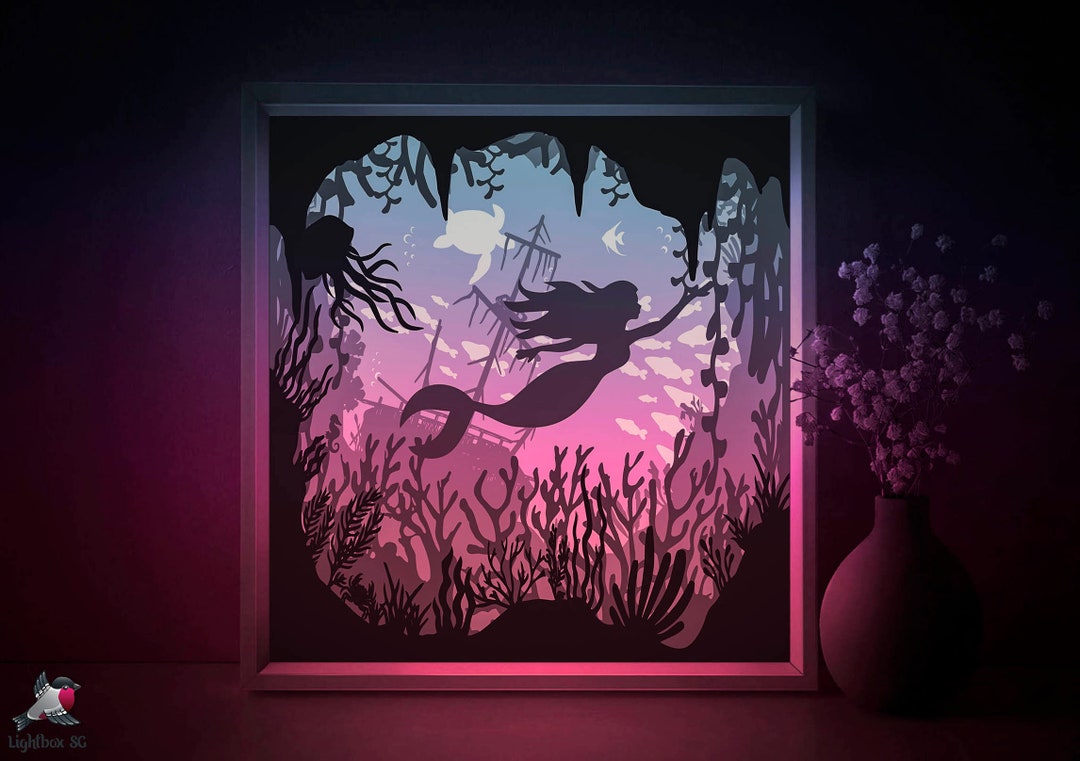 Little Mermaid Shadow Box SVG Template Fairytale Papercut - Etsy