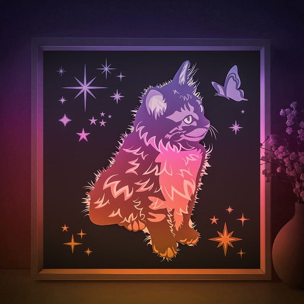 Kitten with Butterfly Shadow box SVG Template, Little Cat Papercut Lightbox cricut SVG, 3D layered Animal Paper cut Light box DXF Papercraft Kitten with Butterfly Shadow box SVG Template, Little Cat Papercut Lightbox cricut SVG, 3D layered Animal Paper cut Light box DXF Papercraft