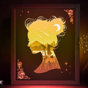 Astonomy Starfall fairytale Shadow box SVG Template, Girl Silhouette Papercut Lightbox cricut SVG, 3D layered Paper cut Light box Papercraft