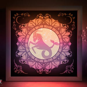 Sternzeichen Steinbock Schattenbox SVG-Vorlage, astrologische Zeichen Papierschnitt Lightbox Cricut SVG, 3D-Schichtung Papierschnitt Lightbox DXF Papercraft