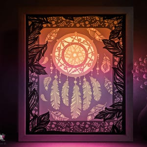 Attrape-rêves ethnique modèle SVG, plume motif Silhouette Papercut Lightbox cricut SVG, 3D en couches papier découpé Lightbox DXF