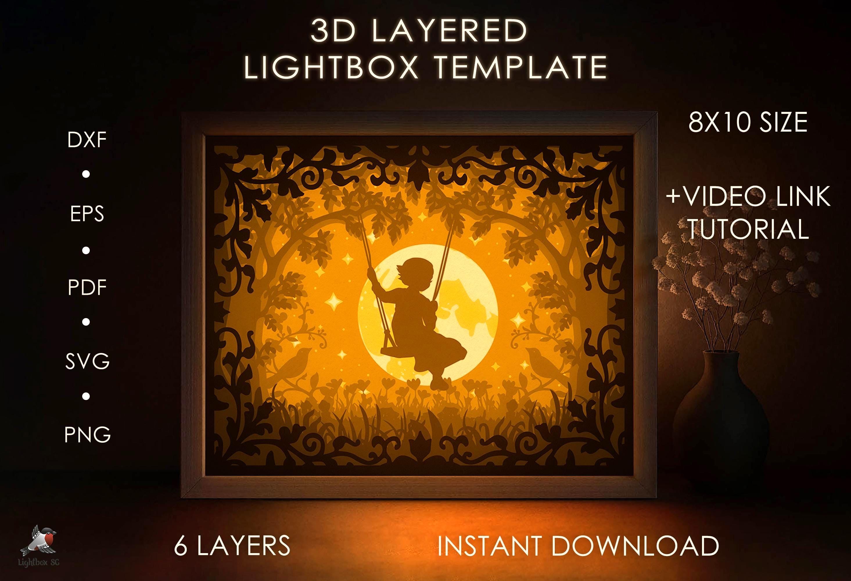 Girl on Swing Shadow Box SVG Template, Little Child Papercut Lightbox ...