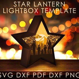 Modello SVG per scatola ombra lanterna stella famiglia, Lightbox in carta tagliata ritratto persone cricut SVG, Lightbox in carta tagliata a strati 3D Papercraft DXF