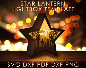 Family Star Lantern Shadow box SVG Template, People Portait Papercut Lightbox cricut SVG, 3D layered Paper cut Light box Papercraft DXF