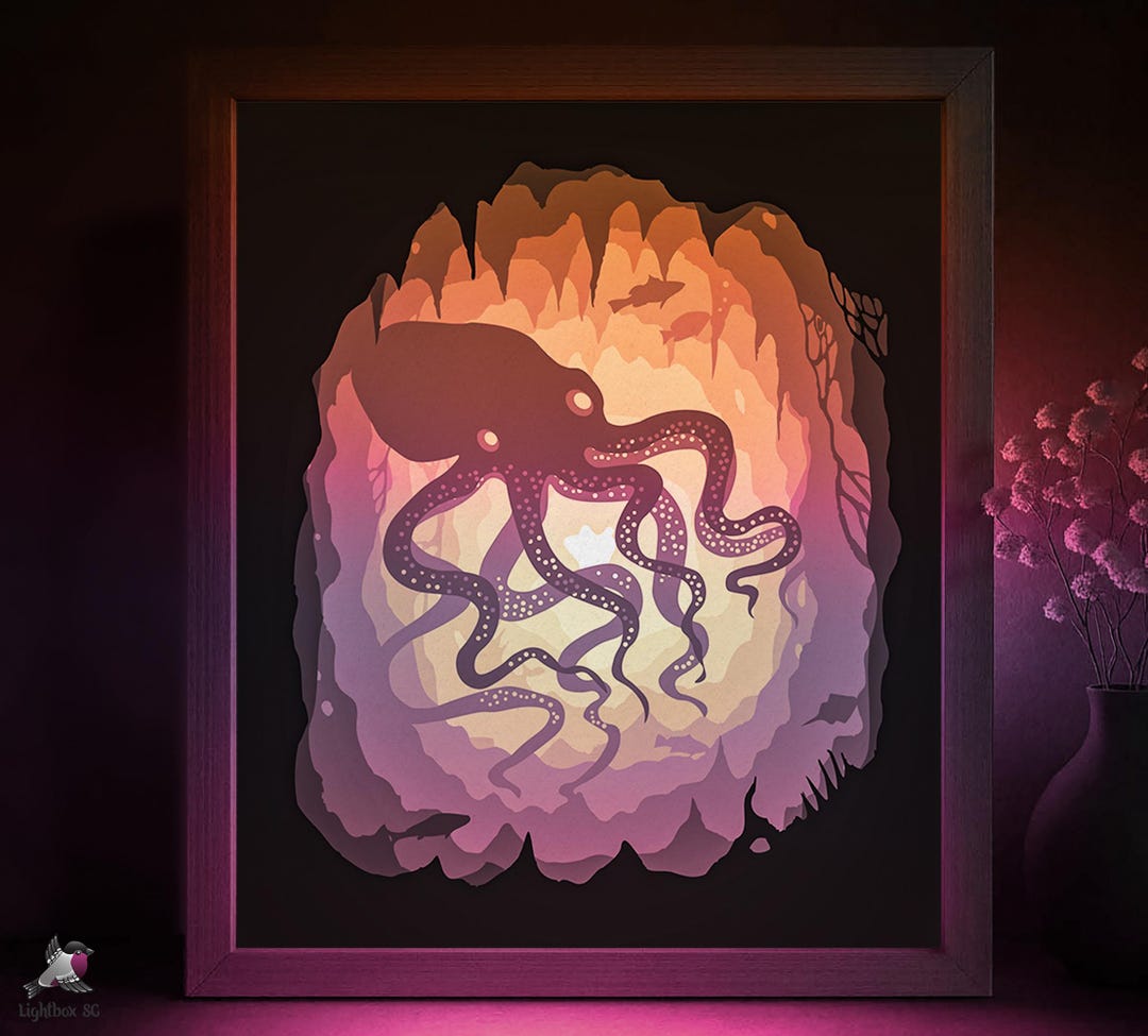 Octopus Shadow Box SVG Template, Ocean Bottom Papercut Lightbox Cricut ...