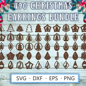 Laser cut earrings template SVG DXF for Cricut, Glowforge, Silhouette – 490 wood craft designs for Christmas earrings with holiday tree shapes, candy canes, festive sweets and plywood jewelry templates