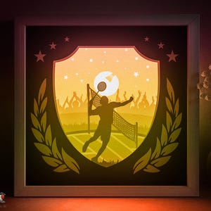 Modello SVG per scatola ombreggiata per sport di badminton, sagoma di sportivo Papercut Lightbox Cricut SVG, Lightbox in carta tagliata a strati 3D DXF Papercraft